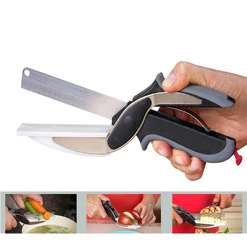 Kitchen Gadget Scissors 2-in-1 Functional Smart Chopping Knife Food Scissors Vegetable Scissors A Good Helper In The Kitchen