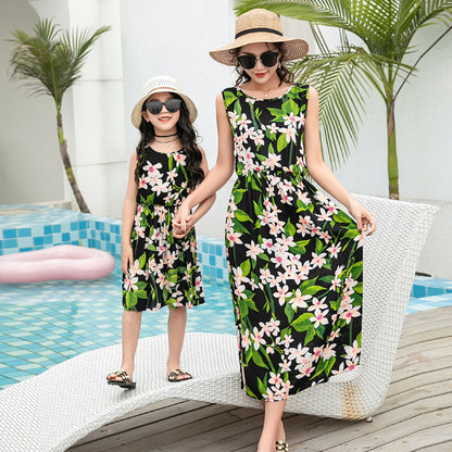 Mother And Daughter Vacation Beach Vest Long Skirt