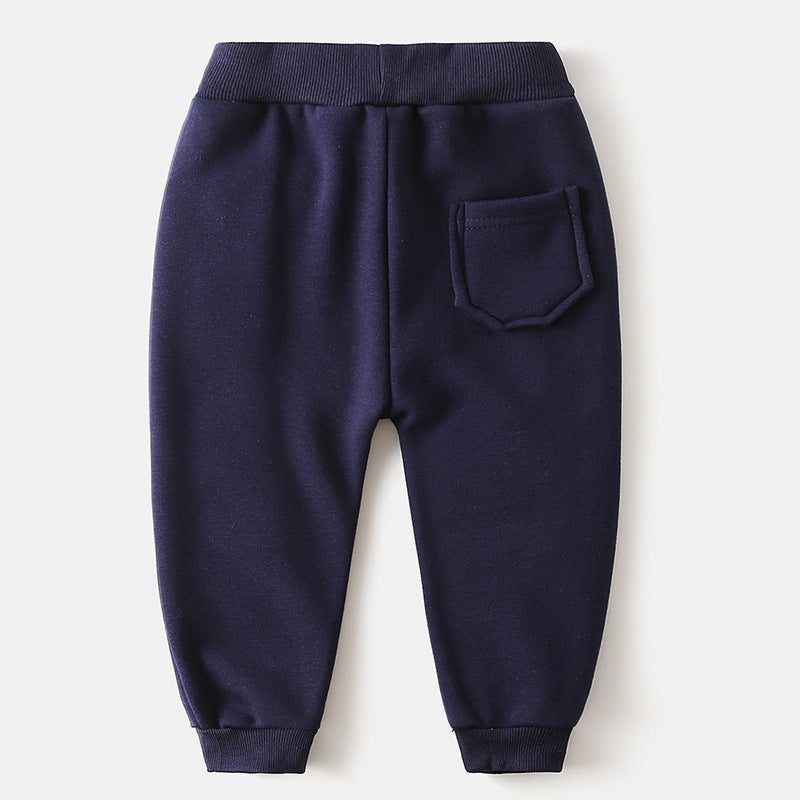 Children's Clothing Boys' Letter Embroidered Plus Velvet Pants Baby Thickened Trousers Warm Pants