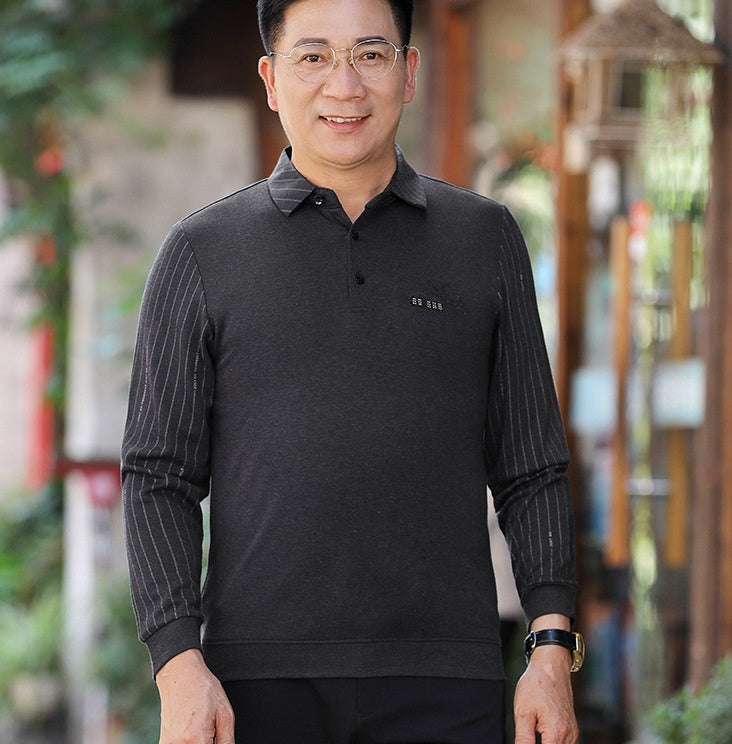 Long-sleeved T-shirt With Lapel Base For Middle-aged Man