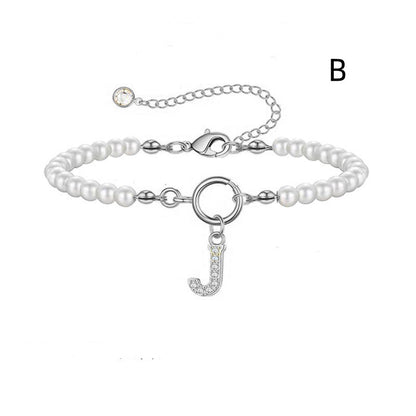 2024 New Fashion Toggle Clasp Initial Bracelet Women A-Z Letter Pendant 6mm Pearl Bracelet For Women Jewelry Gift