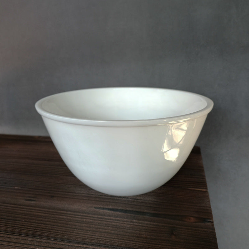 Japanese Glass White Jade Salad Bowl Household Fruit Plate Large