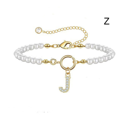 2024 New Fashion Toggle Clasp Initial Bracelet Women A-Z Letter Pendant 6mm Pearl Bracelet For Women Jewelry Gift