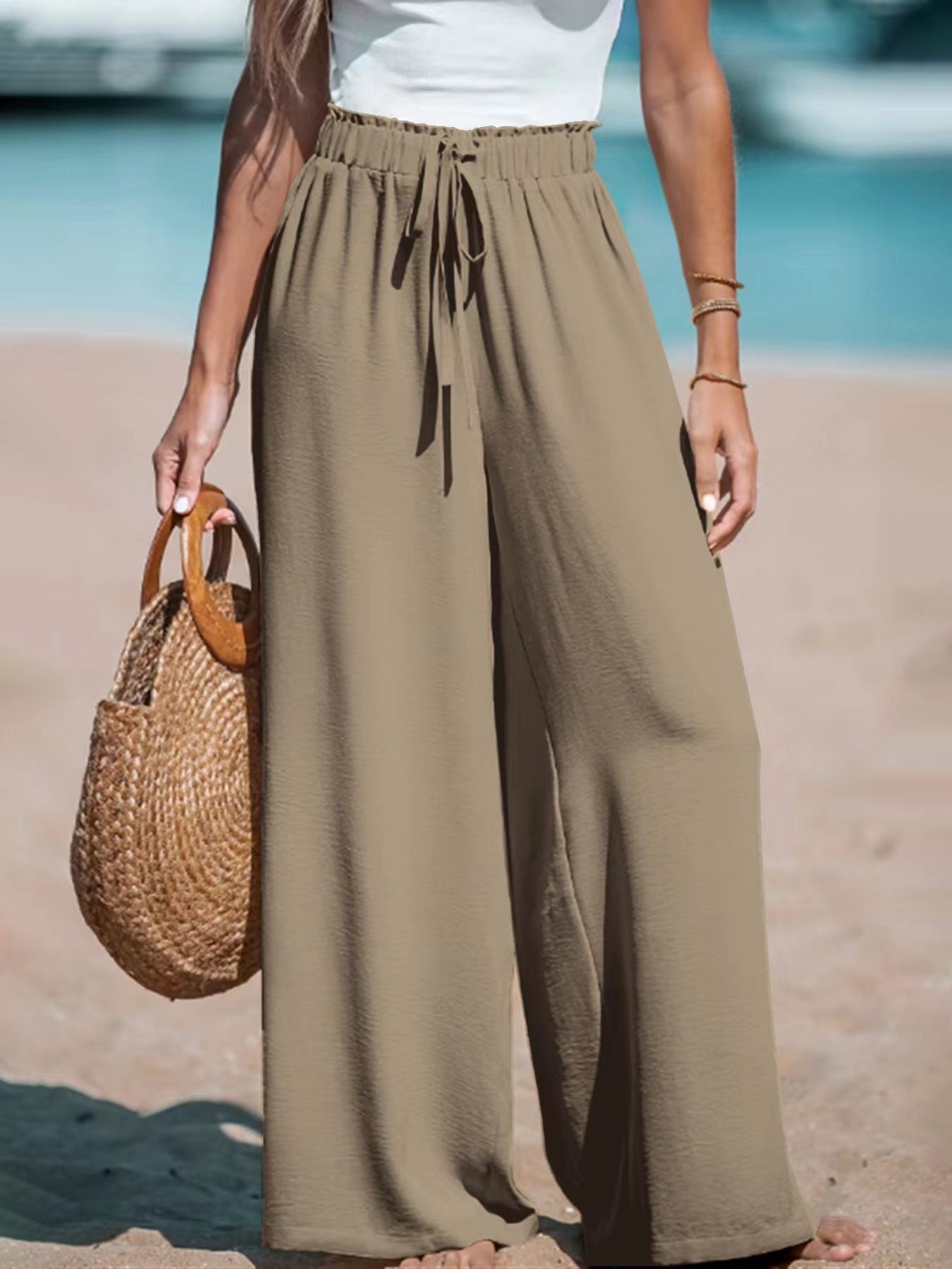 Women's Fashion Fake Drawstring Loose Casual Wide-leg Trousers