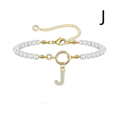 2024 New Fashion Toggle Clasp Initial Bracelet Women A-Z Letter Pendant 6mm Pearl Bracelet For Women Jewelry Gift