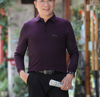 Long-sleeved T-shirt With Lapel Base For Middle-aged Man