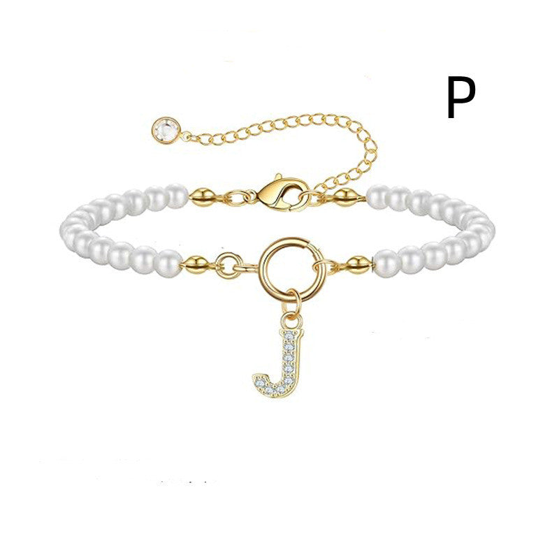 2024 New Fashion Toggle Clasp Initial Bracelet Women A-Z Letter Pendant 6mm Pearl Bracelet For Women Jewelry Gift