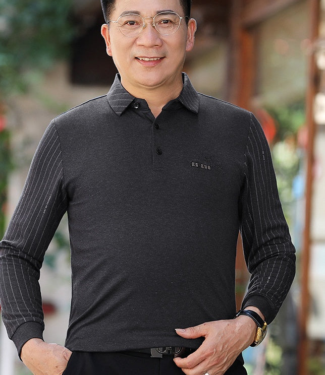 Long-sleeved T-shirt With Lapel Base For Middle-aged Man