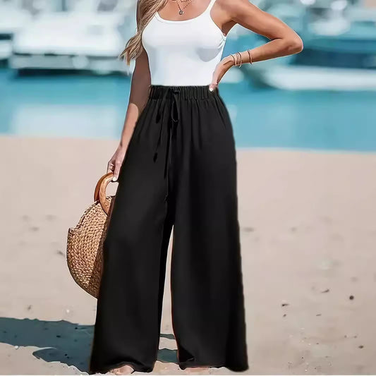 Women's Fashion Fake Drawstring Loose Casual Wide-leg Trousers