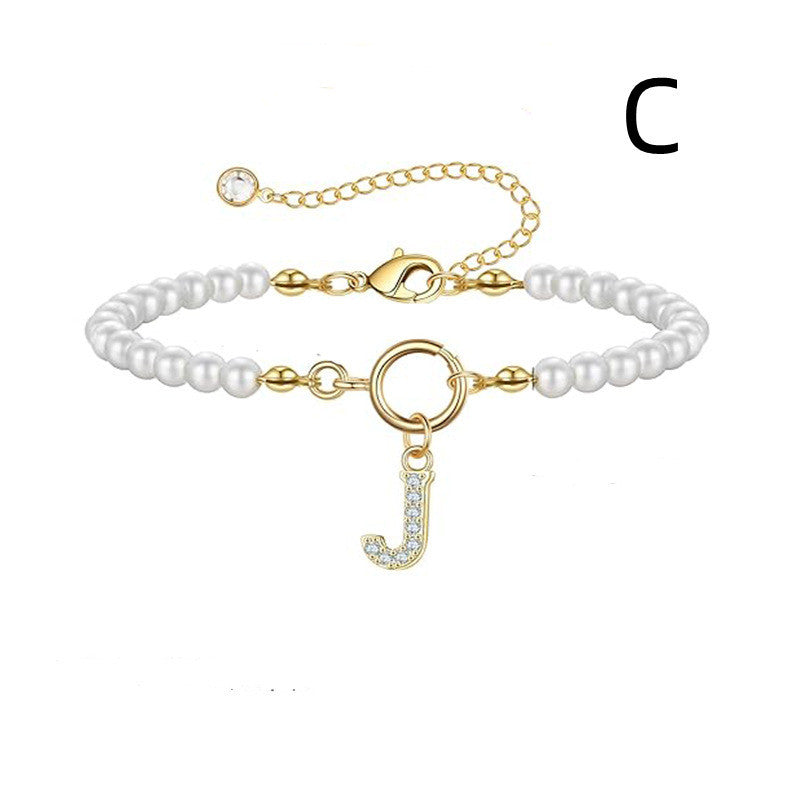 2024 New Fashion Toggle Clasp Initial Bracelet Women A-Z Letter Pendant 6mm Pearl Bracelet For Women Jewelry Gift